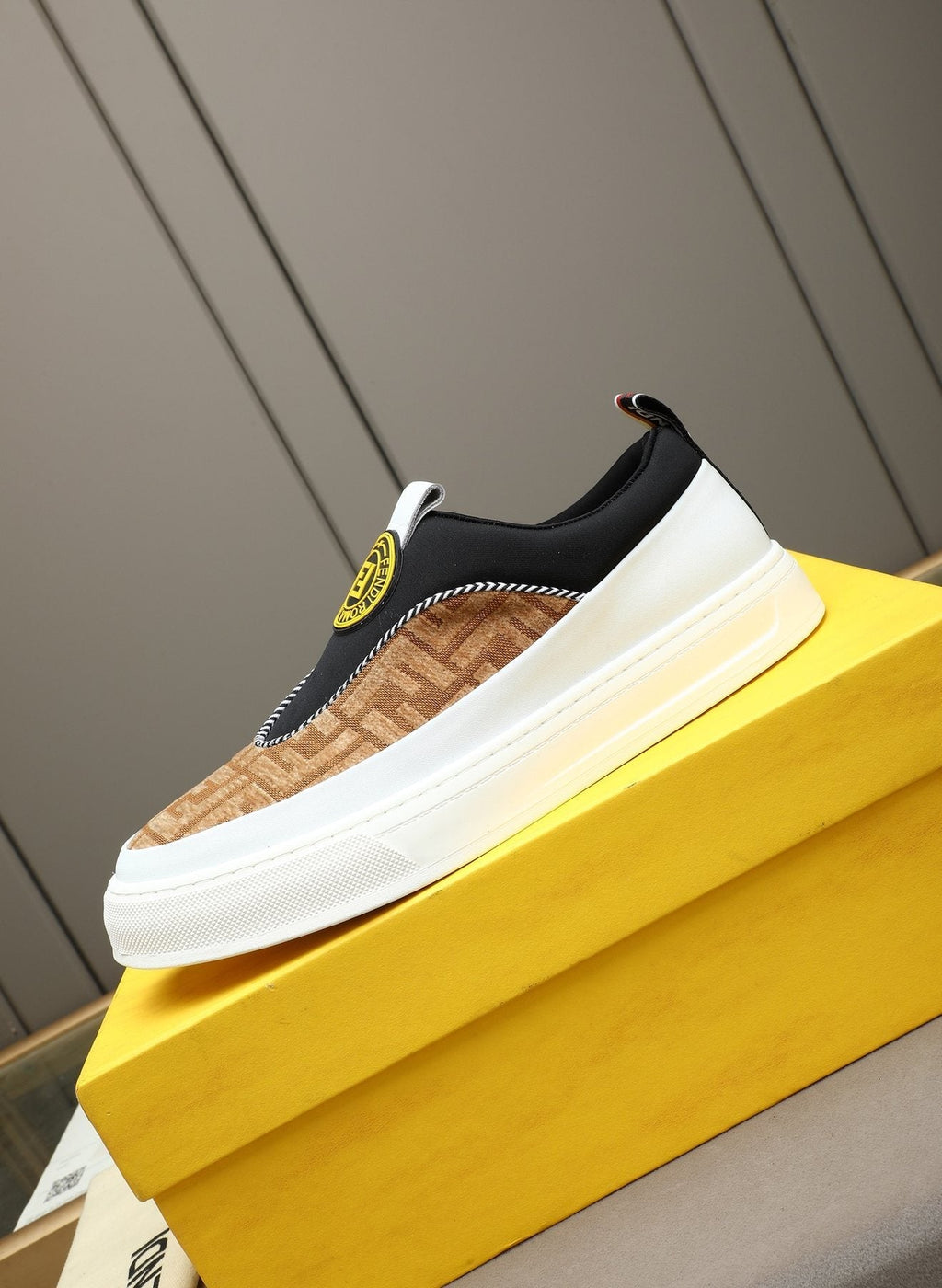 Fendi Brown Patterned Slip-On Sneakers