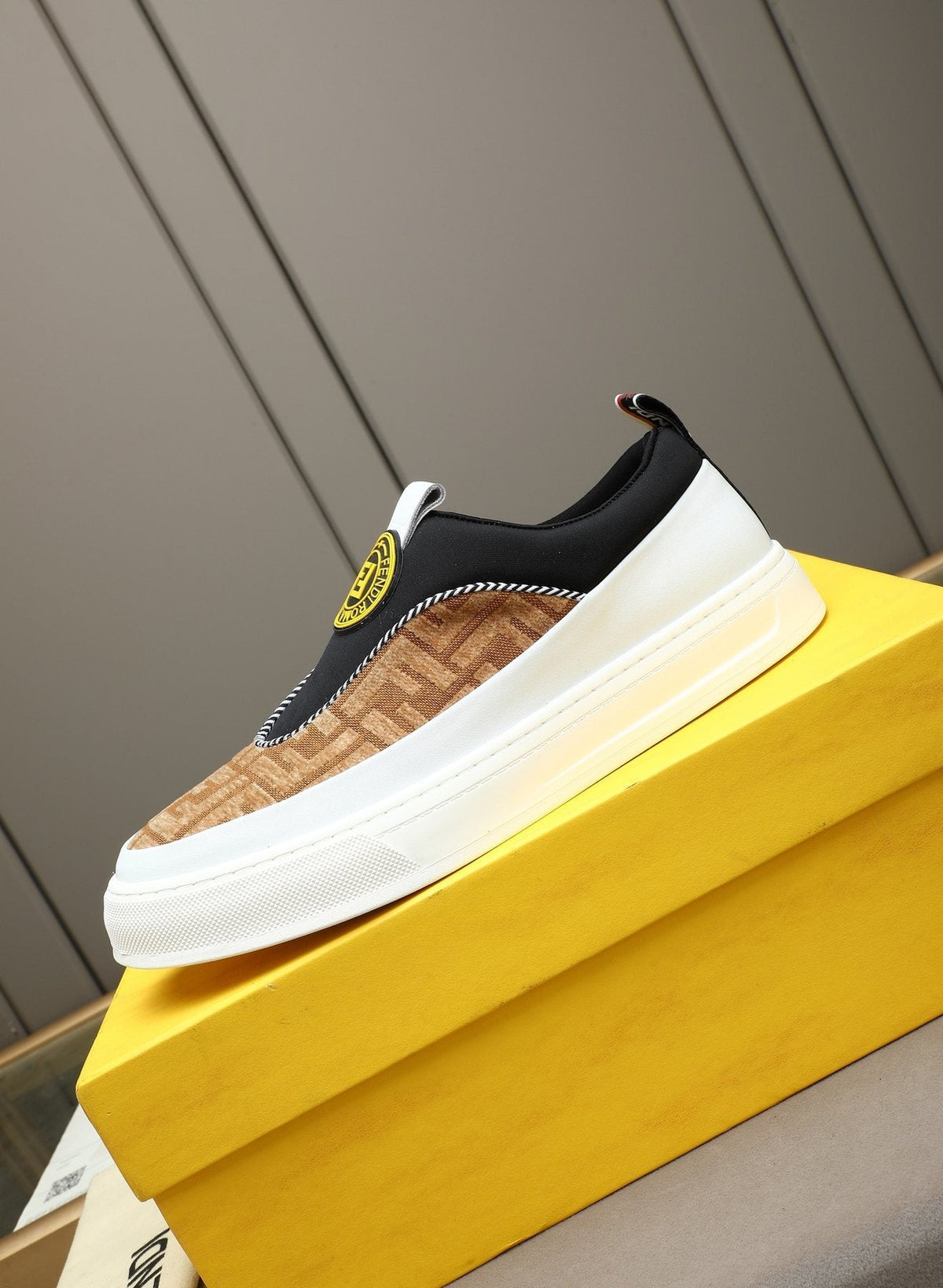 Fendi Brown Patterned Slip-On Sneakers