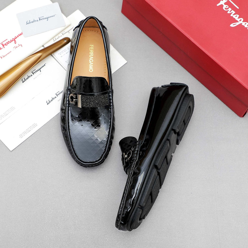 Ferragamo Men's Black Embossed Slip-On Loafers