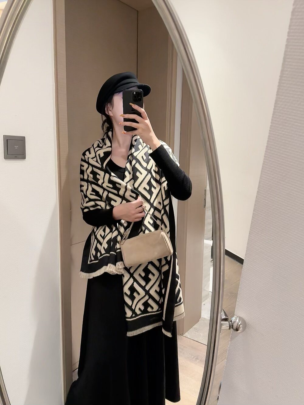 Fendi Geometric Monogram Fringe Scarf