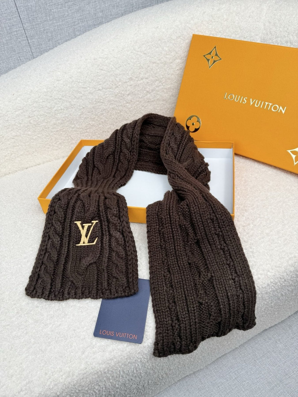 Louis Vuitton Dark Brown Cable-Knit Scarf