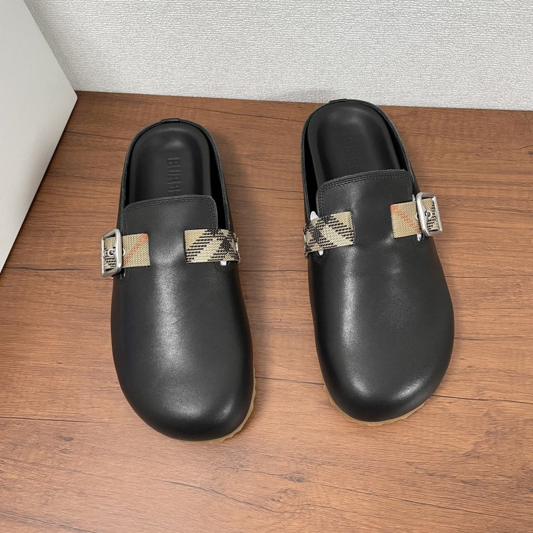 Burberry Black Check Buckle Slide Sandals