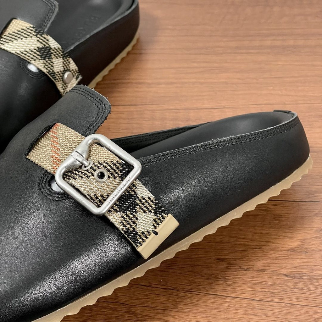 Burberry Black Check Buckle Slide Sandals