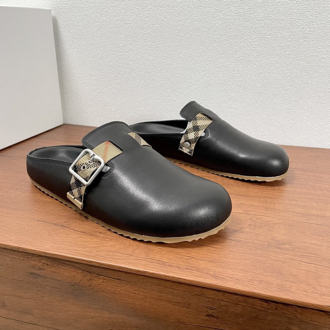 Burberry Black Check Buckle Slide Sandals