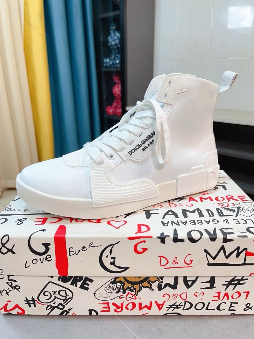 Dolce & Gabbana White Lace-Up High-Top Sneakers