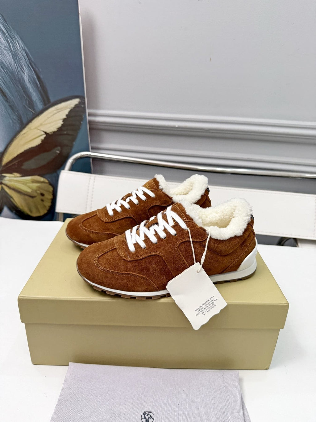 Brunello Cucinelli Brown Shearling-Trim Sneakers