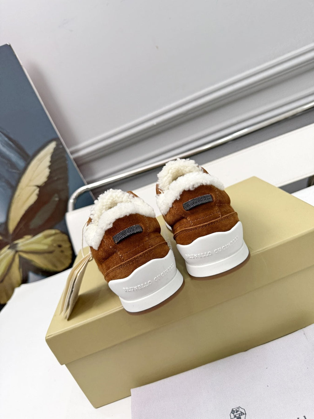 Brunello Cucinelli Brown Shearling-Trim Sneakers