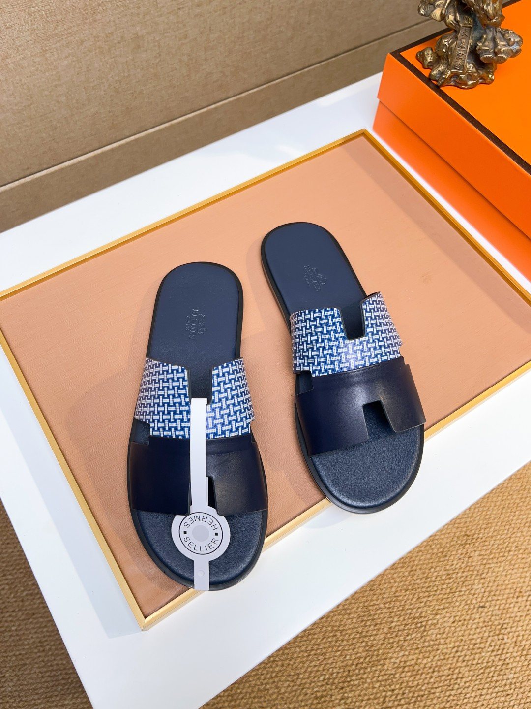 Hermès Blue Patterned H Slide Sandals