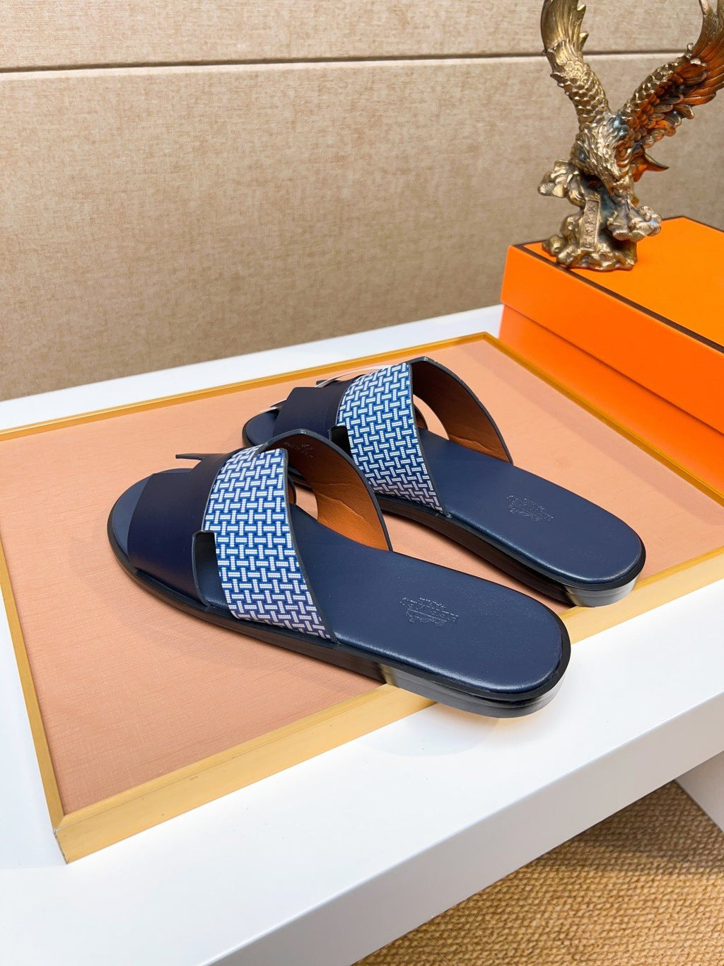 Hermès Blue Patterned H Slide Sandals