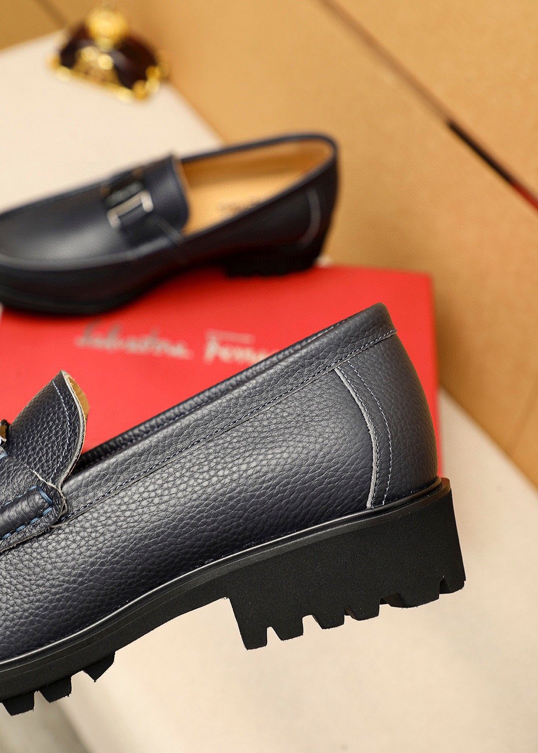 Ferragamo Black Buckle Leather Loafers