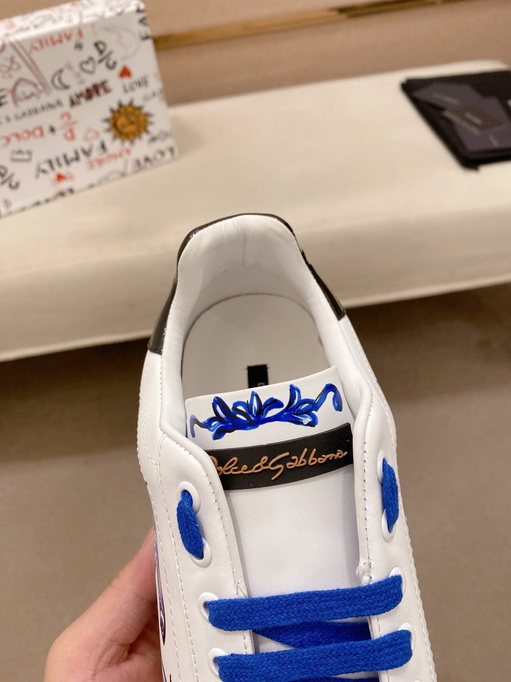 Dolce & Gabbana Men's White Blue Graphic Sneakers