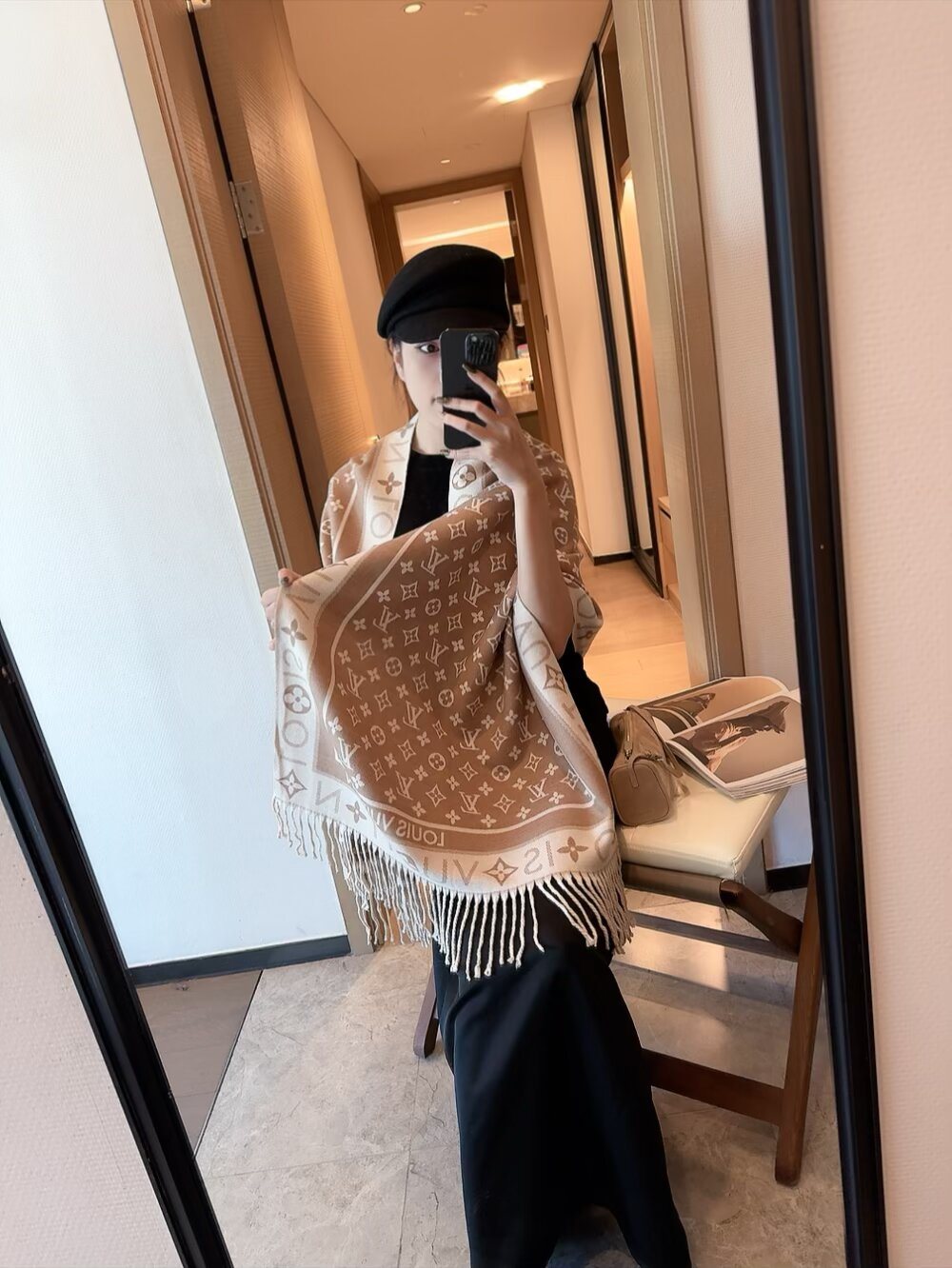 Louis Vuitton Monogram Fringed Scarf