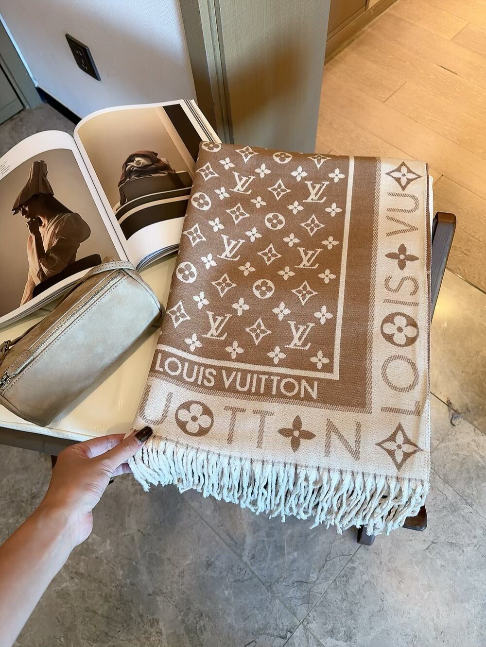 Louis Vuitton Monogram Fringed Scarf
