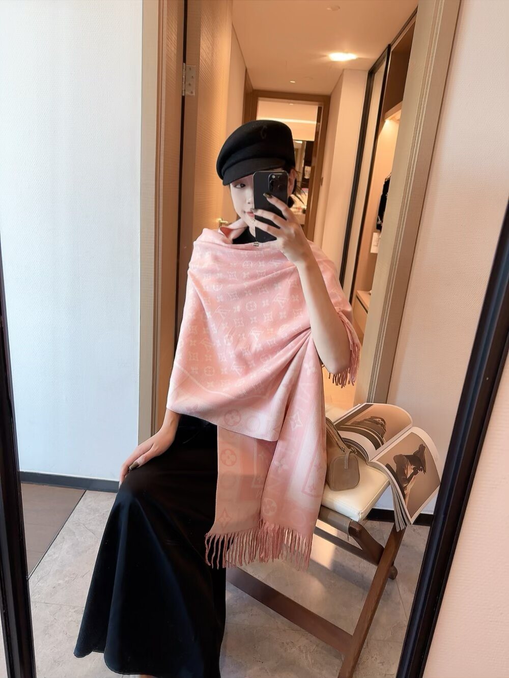 Louis Vuitton Monogram Fringed Scarf