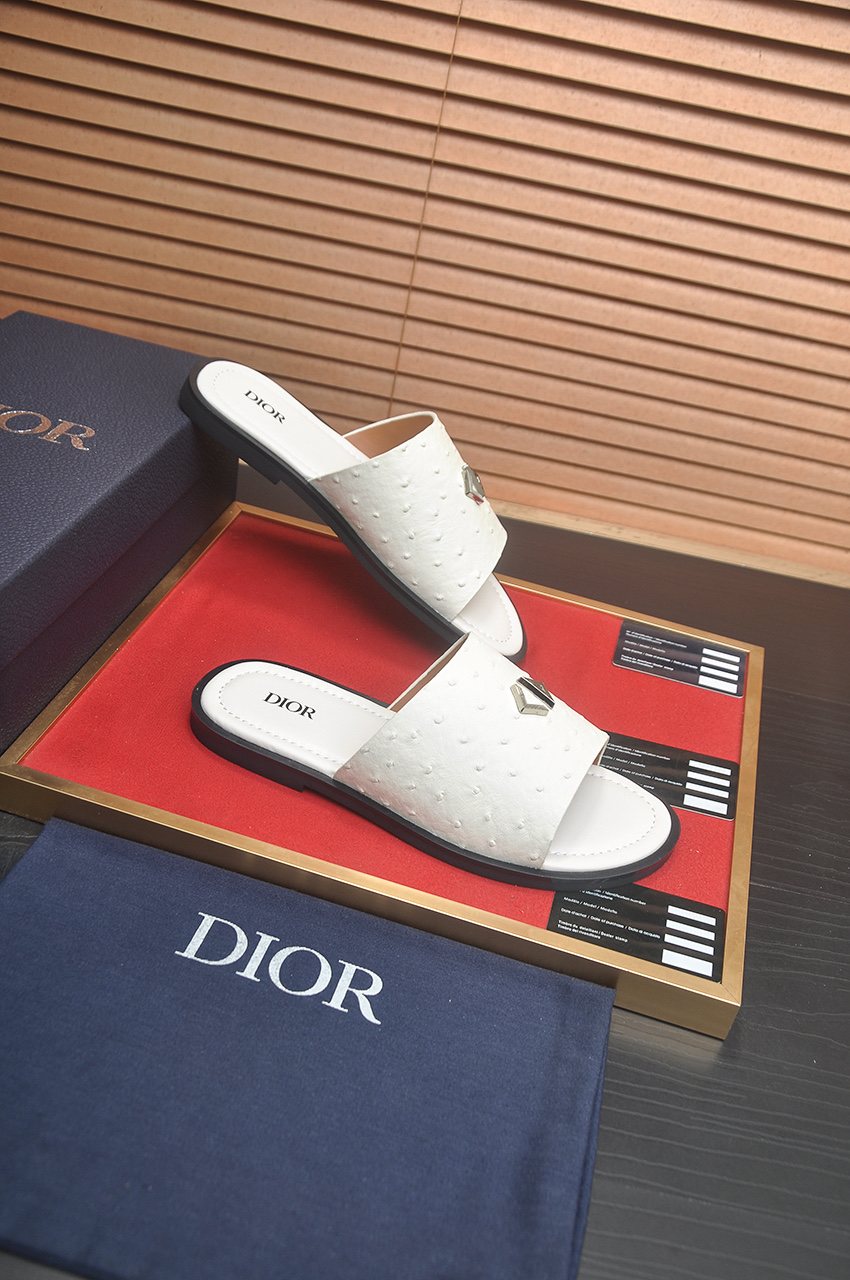 Dior White Strap Slide Sandals