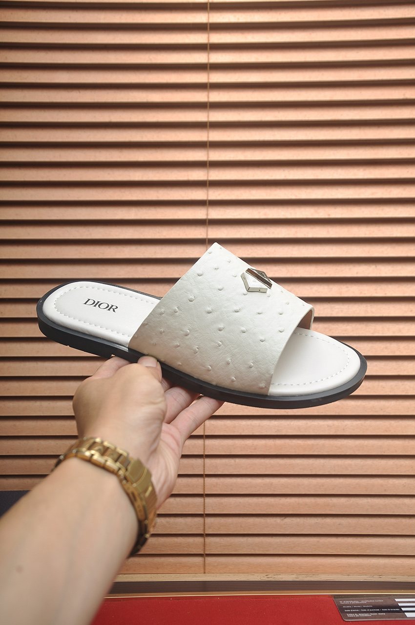 Dior White Strap Slide Sandals