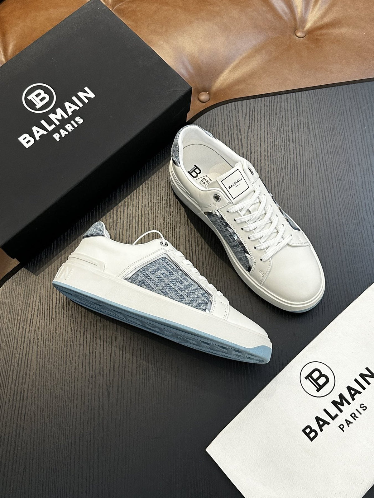 Balmain B-Skate Gray Panel Sneakers