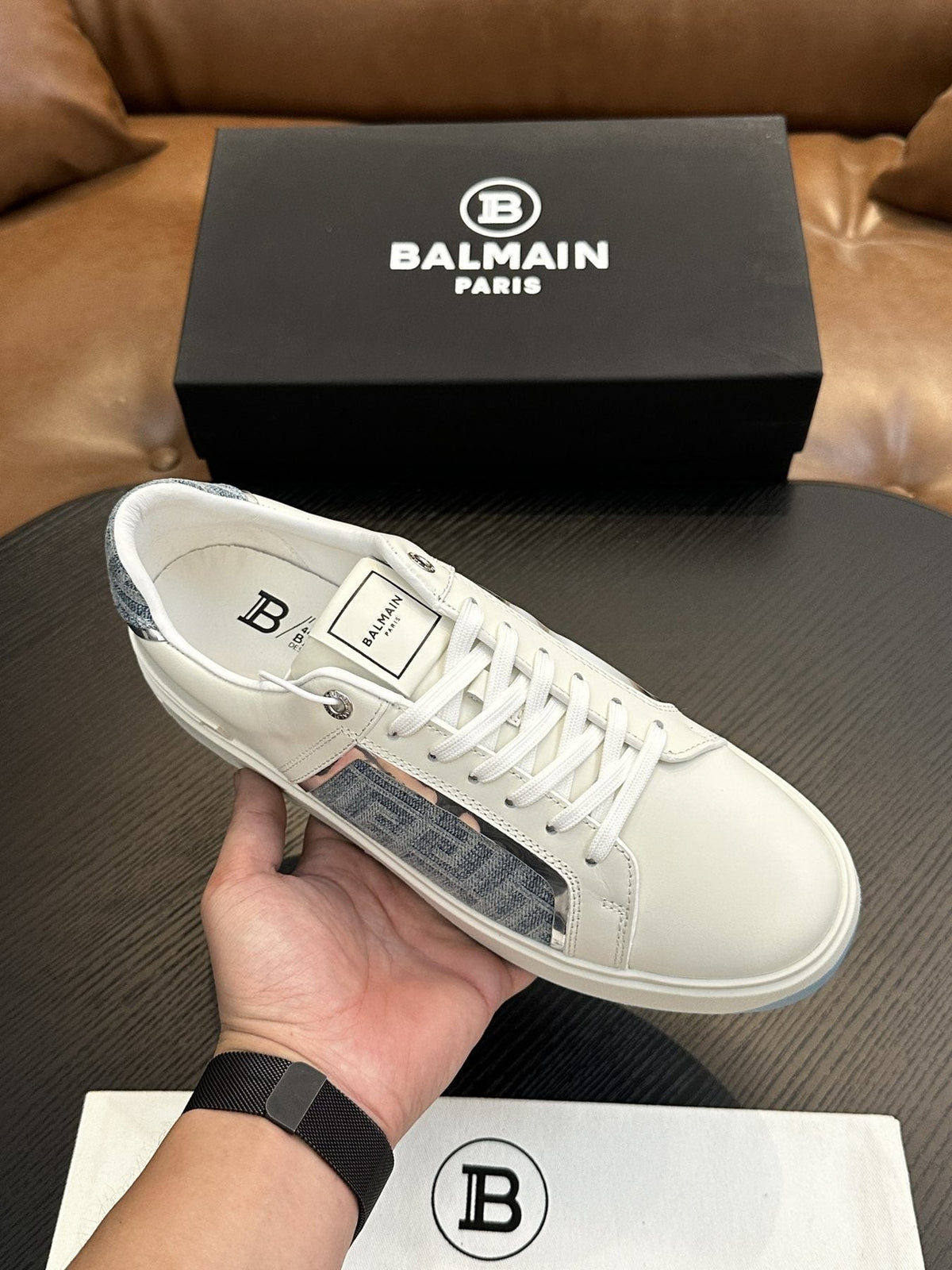 Balmain B-Skate Gray Panel Sneakers
