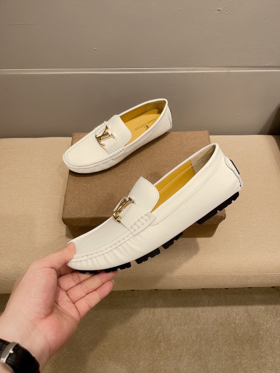 Louis Vuitton Cream White Logo Loafers