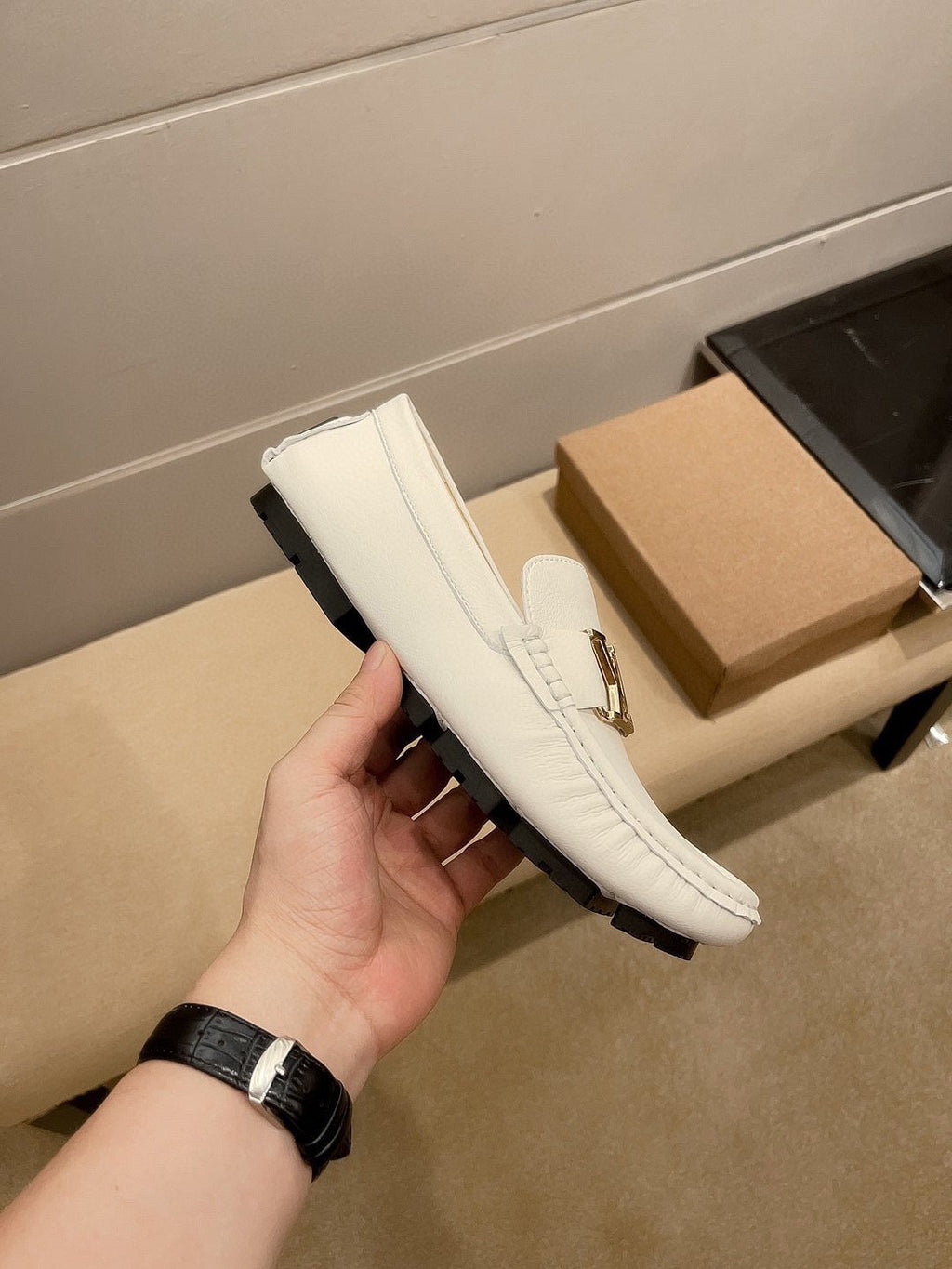 Louis Vuitton Cream White Logo Loafers