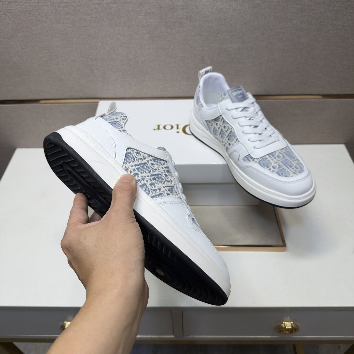 Dior Men's Patterned Panel Low-Top Sneakers