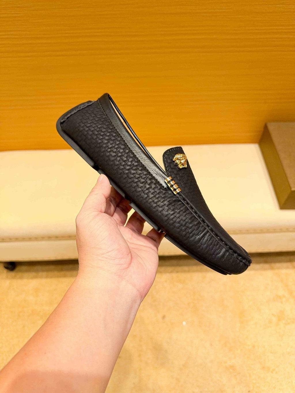 Versace Textured Leather Driving Loafers