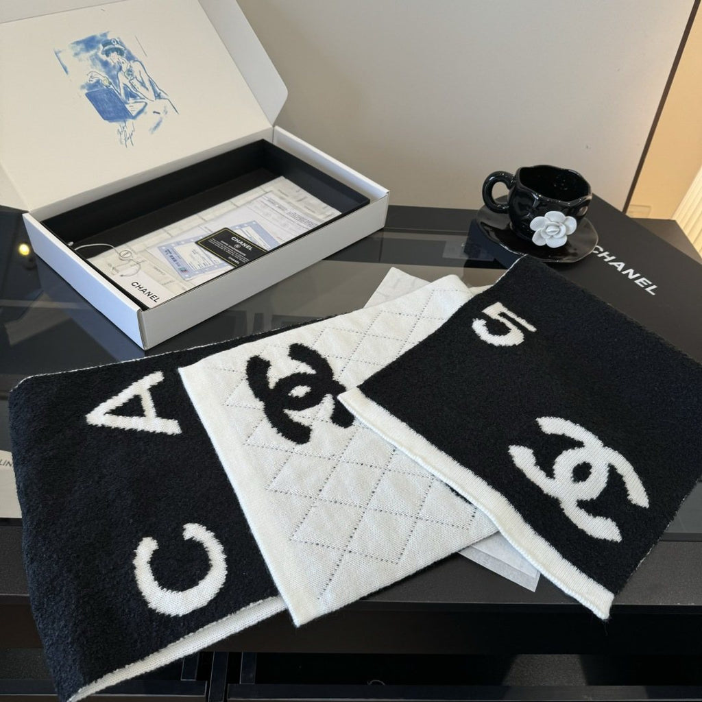 Chanel Knit Scarf with Ivory Motifs