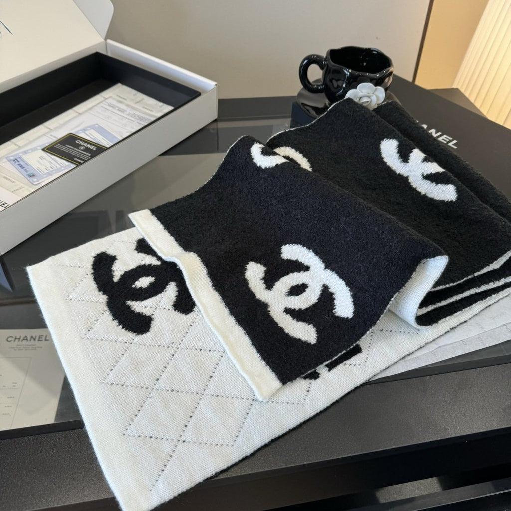 Chanel Knit Scarf with Ivory Motifs
