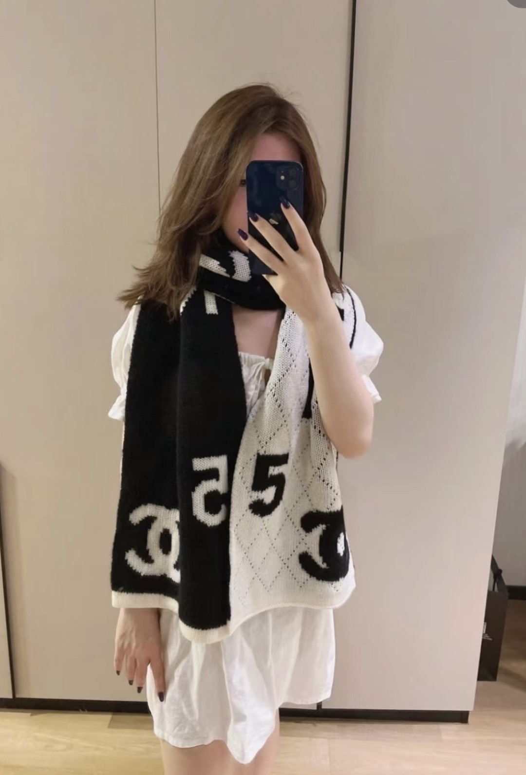 Chanel Knit Scarf with Ivory Motifs