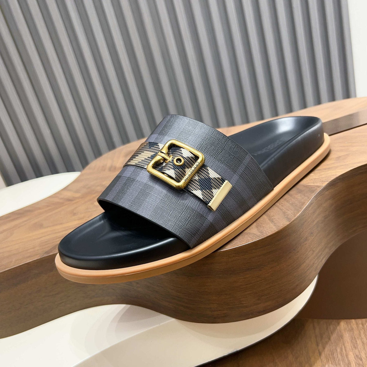 Burberry Check Buckle Slide Sandals