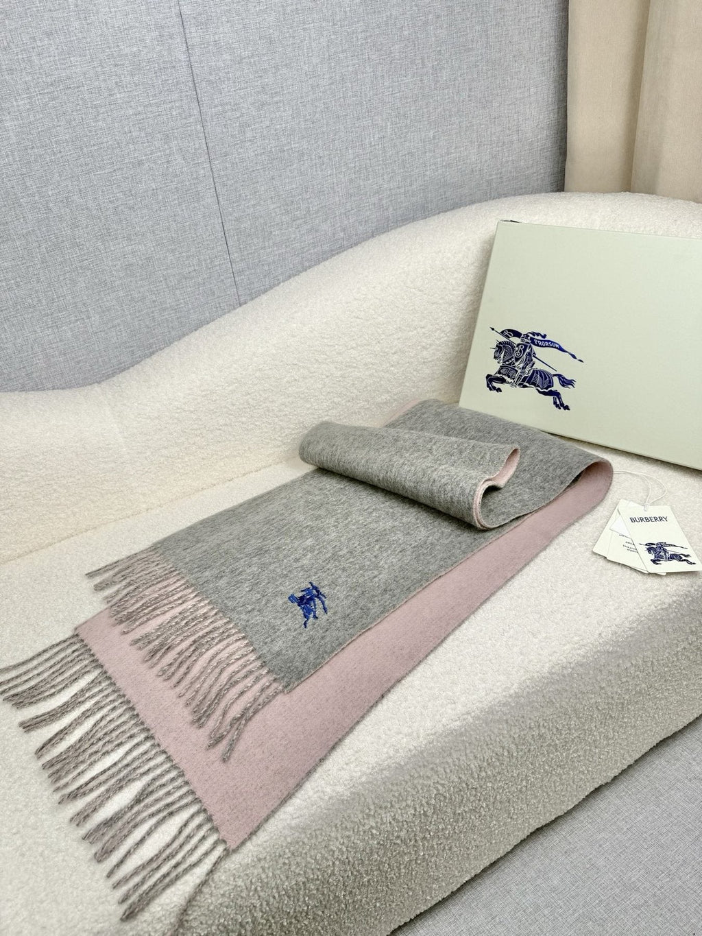 Burberry Embroidered Reversible Fringed Scarf