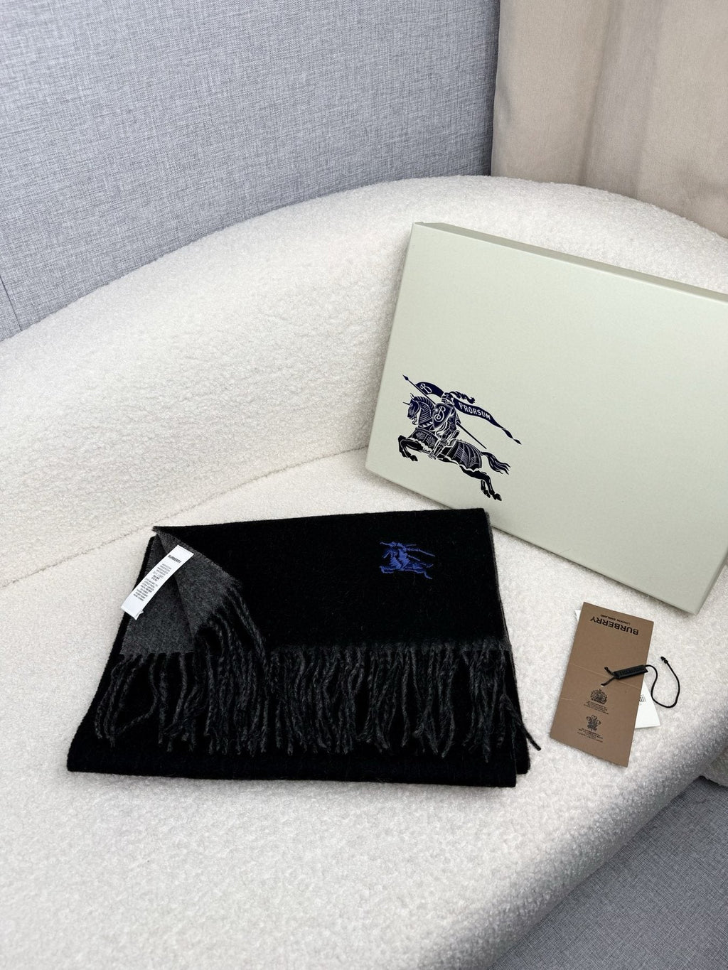Burberry Embroidered Reversible Fringed Scarf