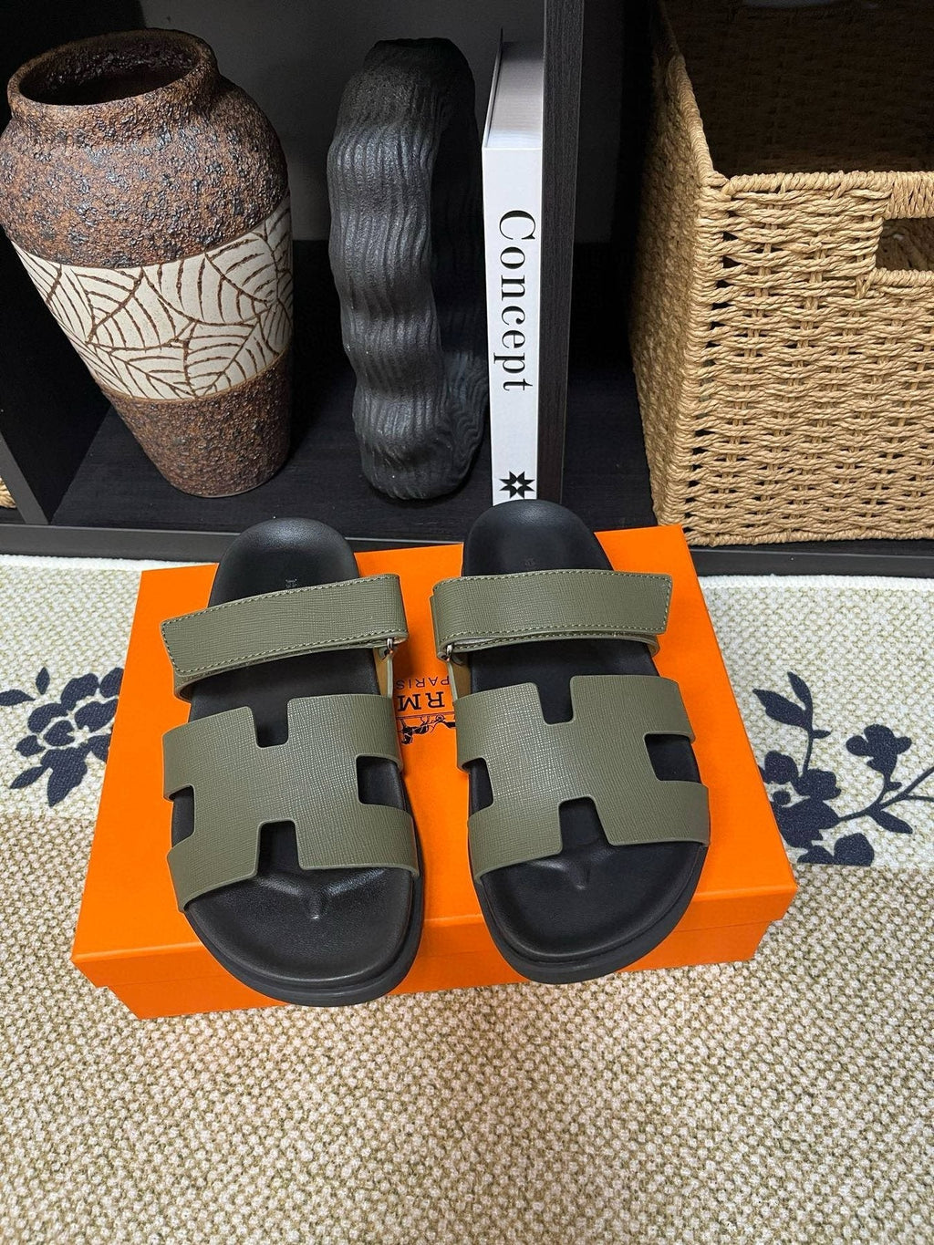 Hermes Men's Cutout Slide Sandals