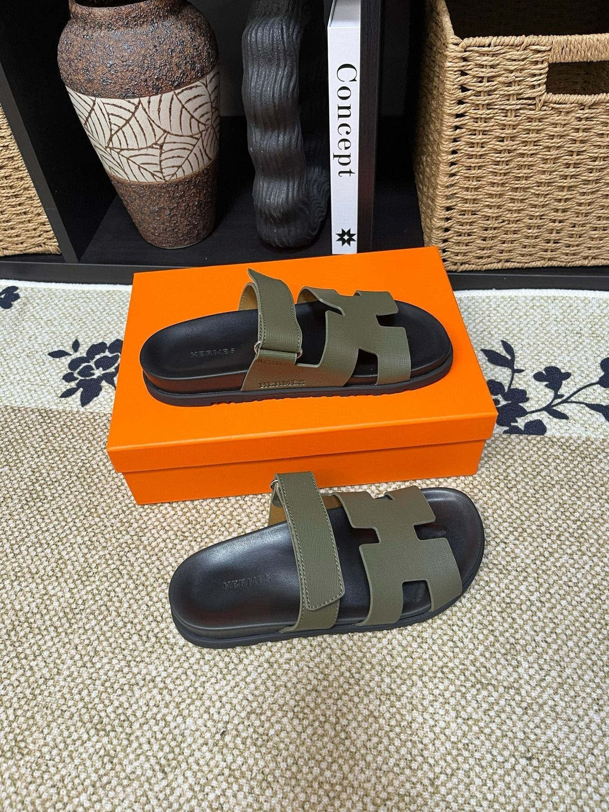 Hermes Men's Cutout Slide Sandals