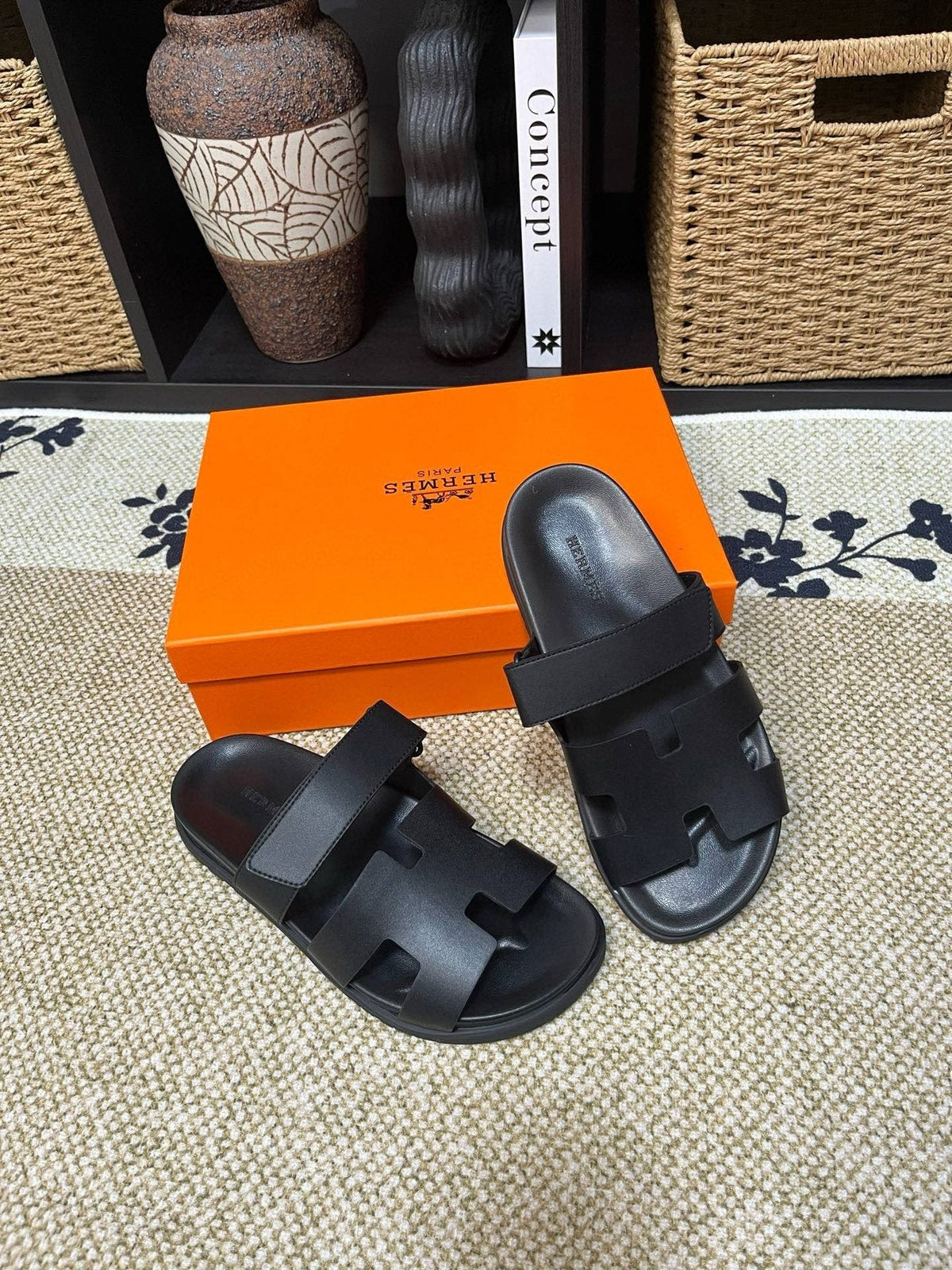 Hermes Men's Cutout Slide Sandals