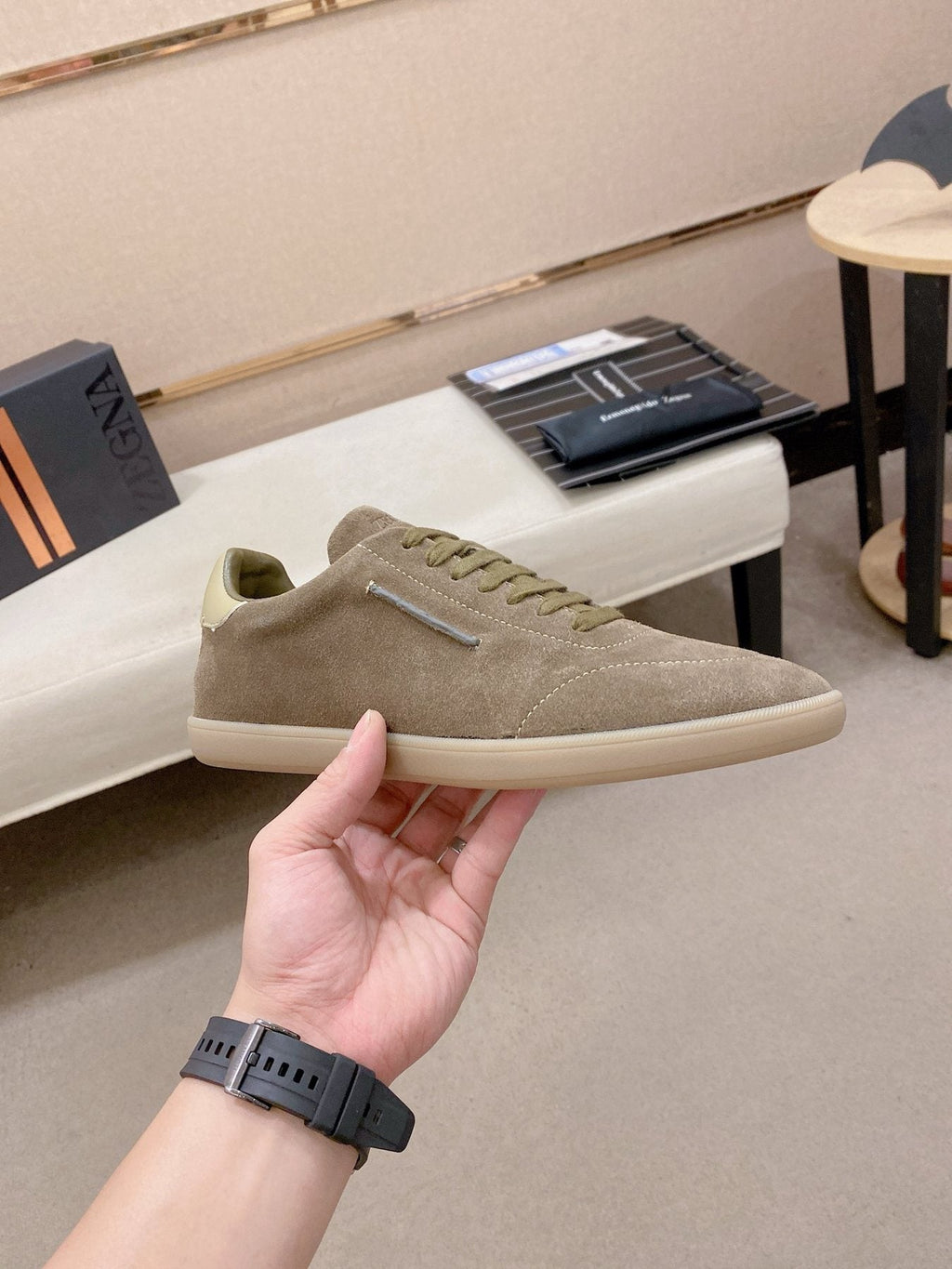 Zegna Men's Suede Low-Top Sneakers - Rounded Toe