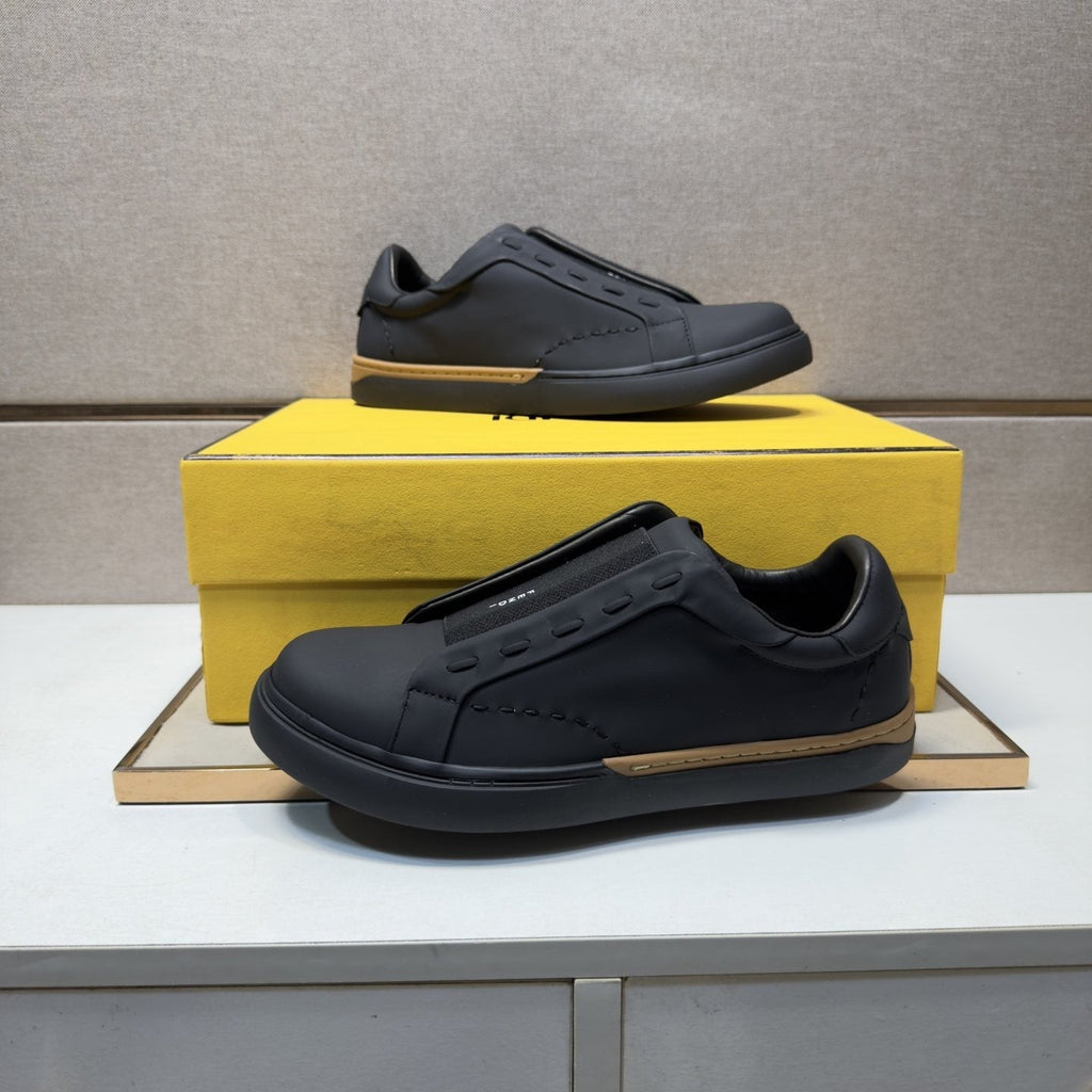 Fendi Brown-Gold Accent Slip-On Sneakers