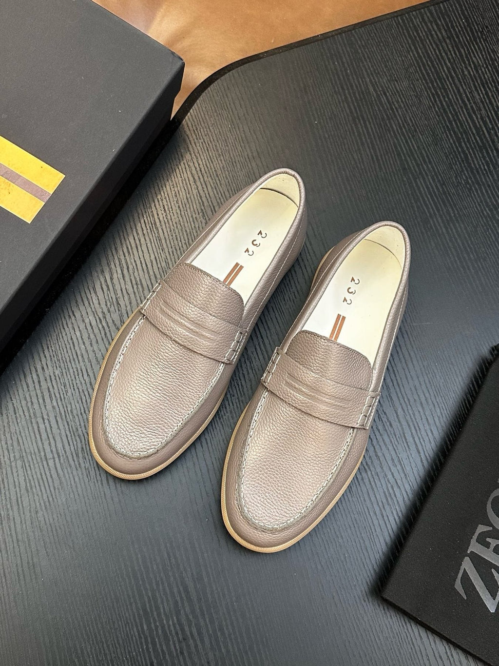 Zegna Textured Leather Strap Loafers