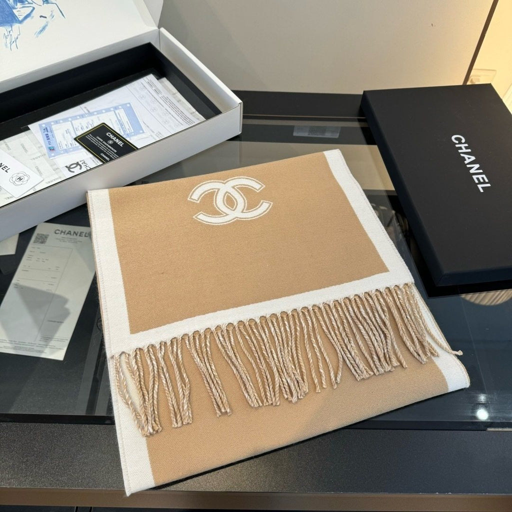 Chanel Fringed Color-Block Scarf