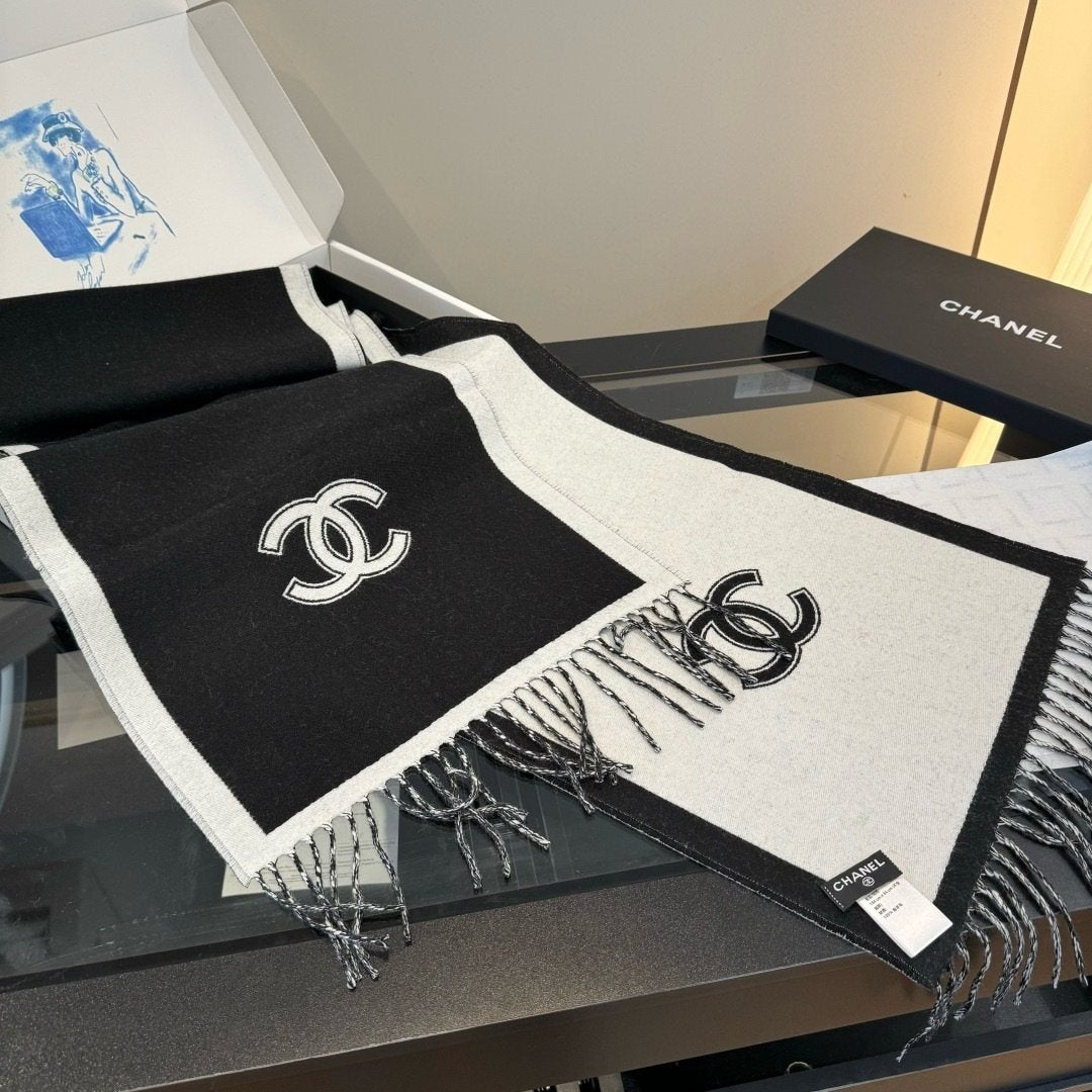 Chanel Fringed Color-Block Scarf