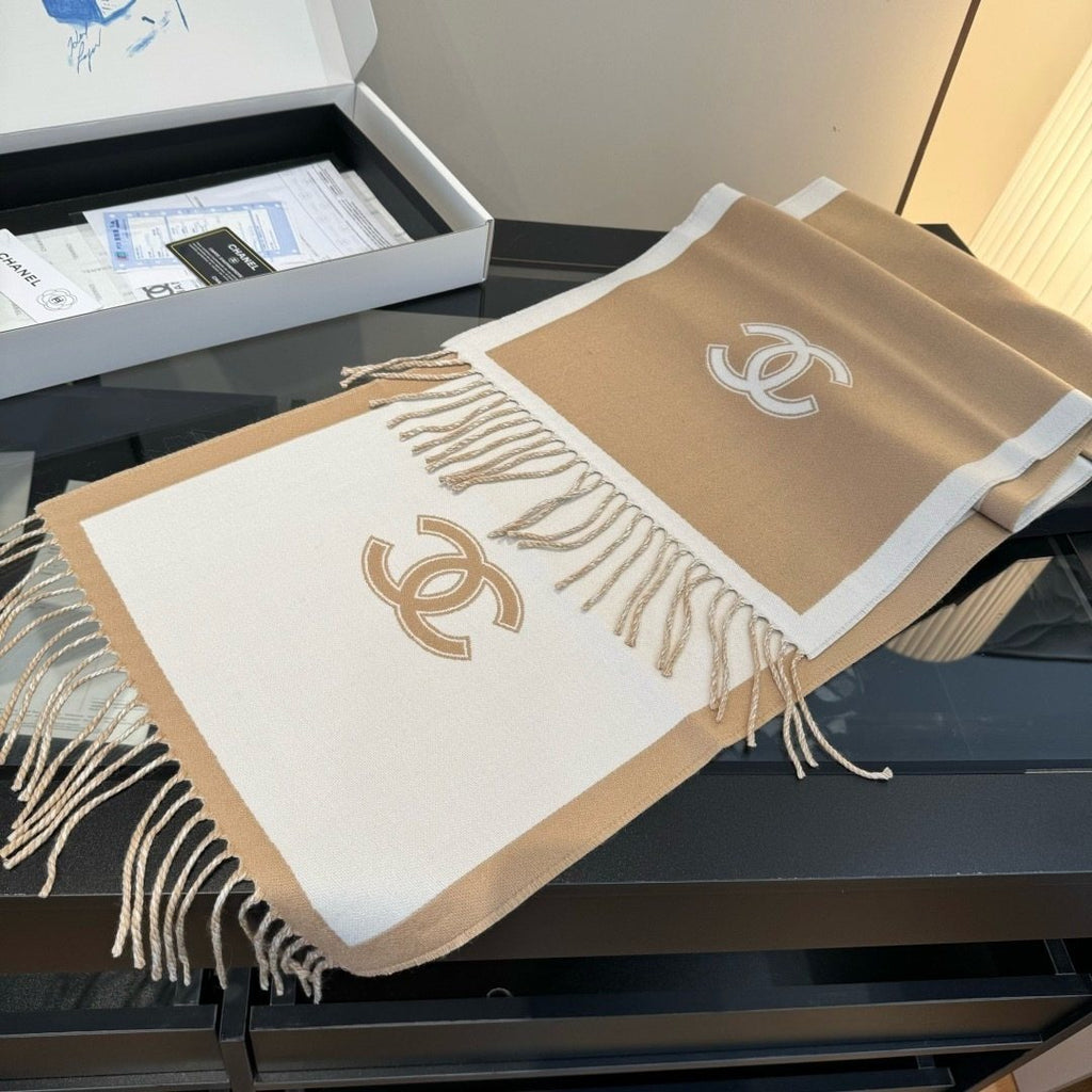 Chanel Fringed Color-Block Scarf
