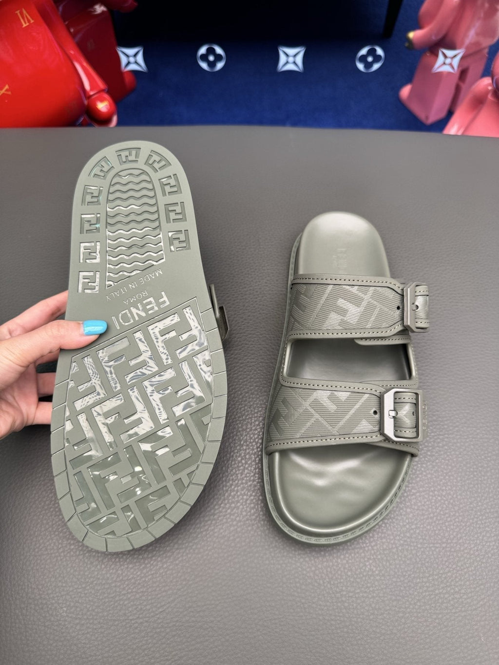 Fendi Two-Buckle Slide Sandals