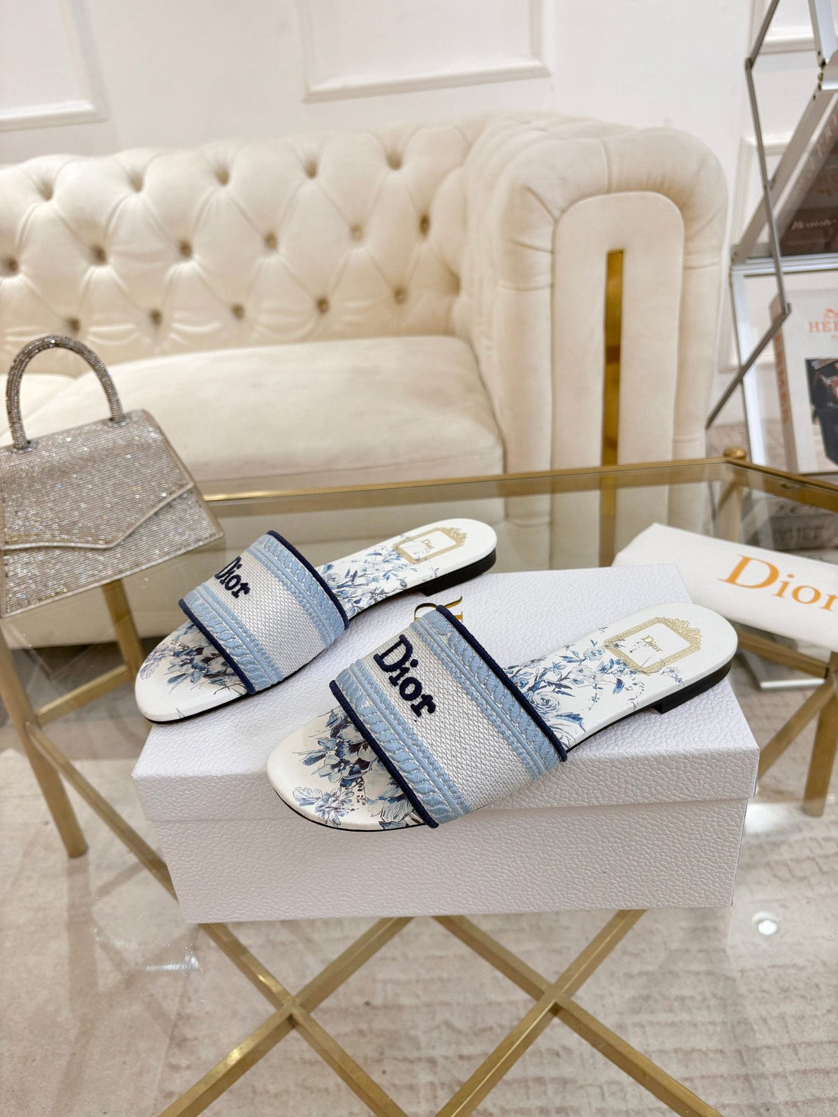 Dior Floral Print Slide Sandals