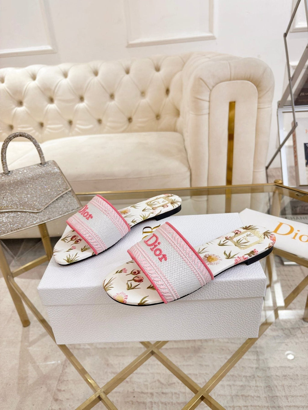 Dior Floral Print Slide Sandals