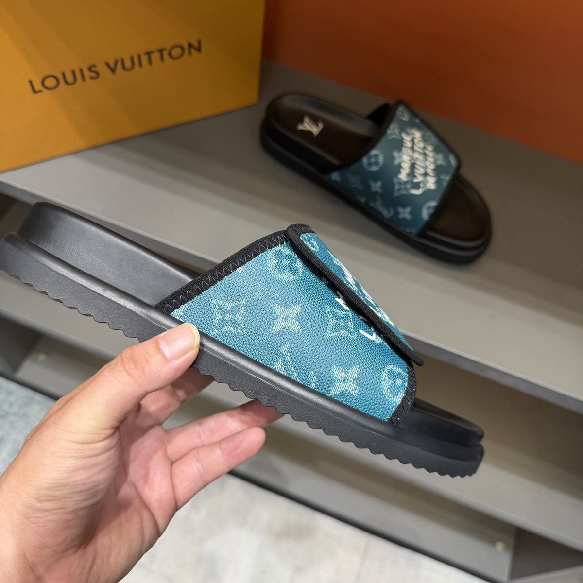 Louis Vuitton Graphic Strap Slide Sandals - Contoured Footbed