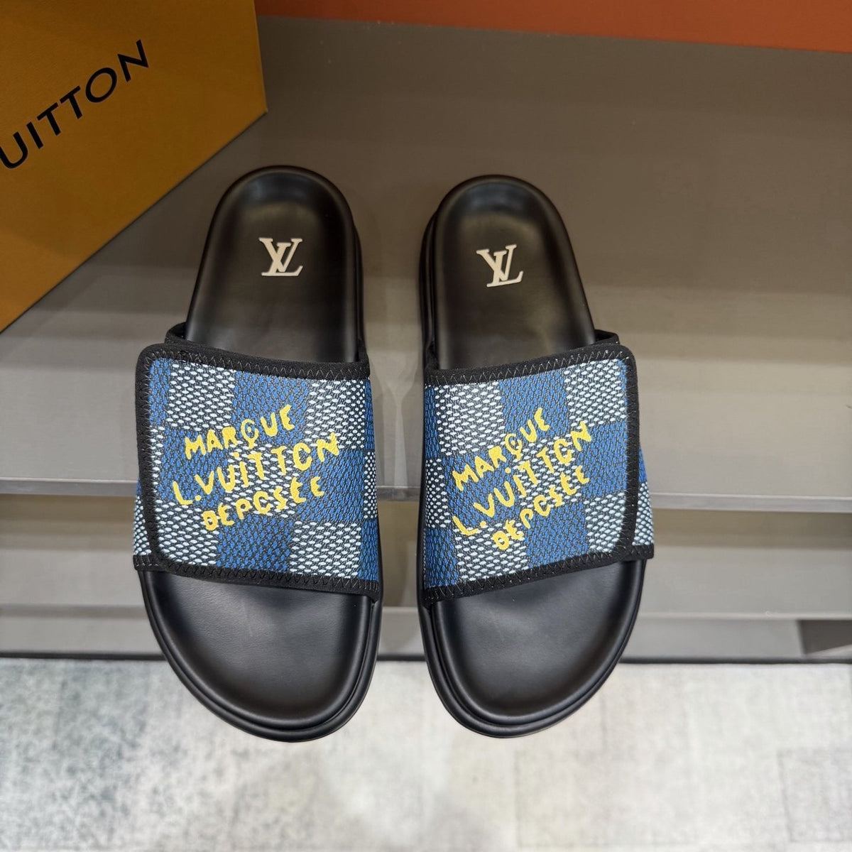 Louis Vuitton Graphic Strap Slide Sandals - Contoured Footbed