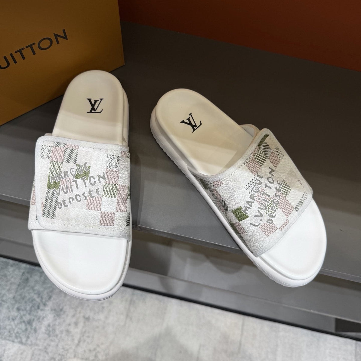 Louis Vuitton Graphic Strap Slide Sandals - Contoured Footbed