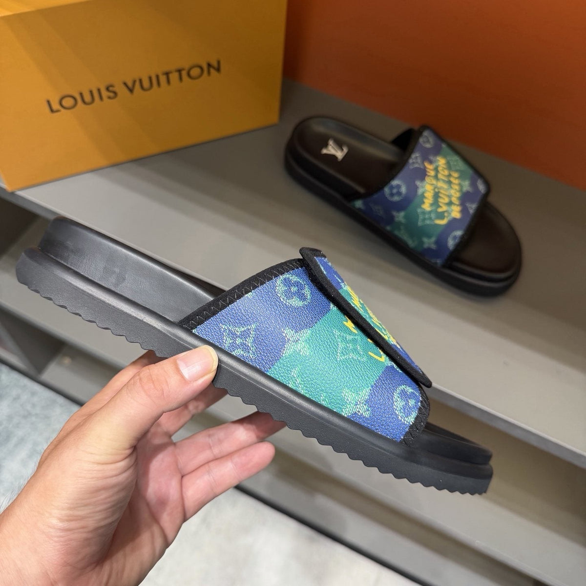 Louis Vuitton Graphic Strap Slide Sandals - Contoured Footbed