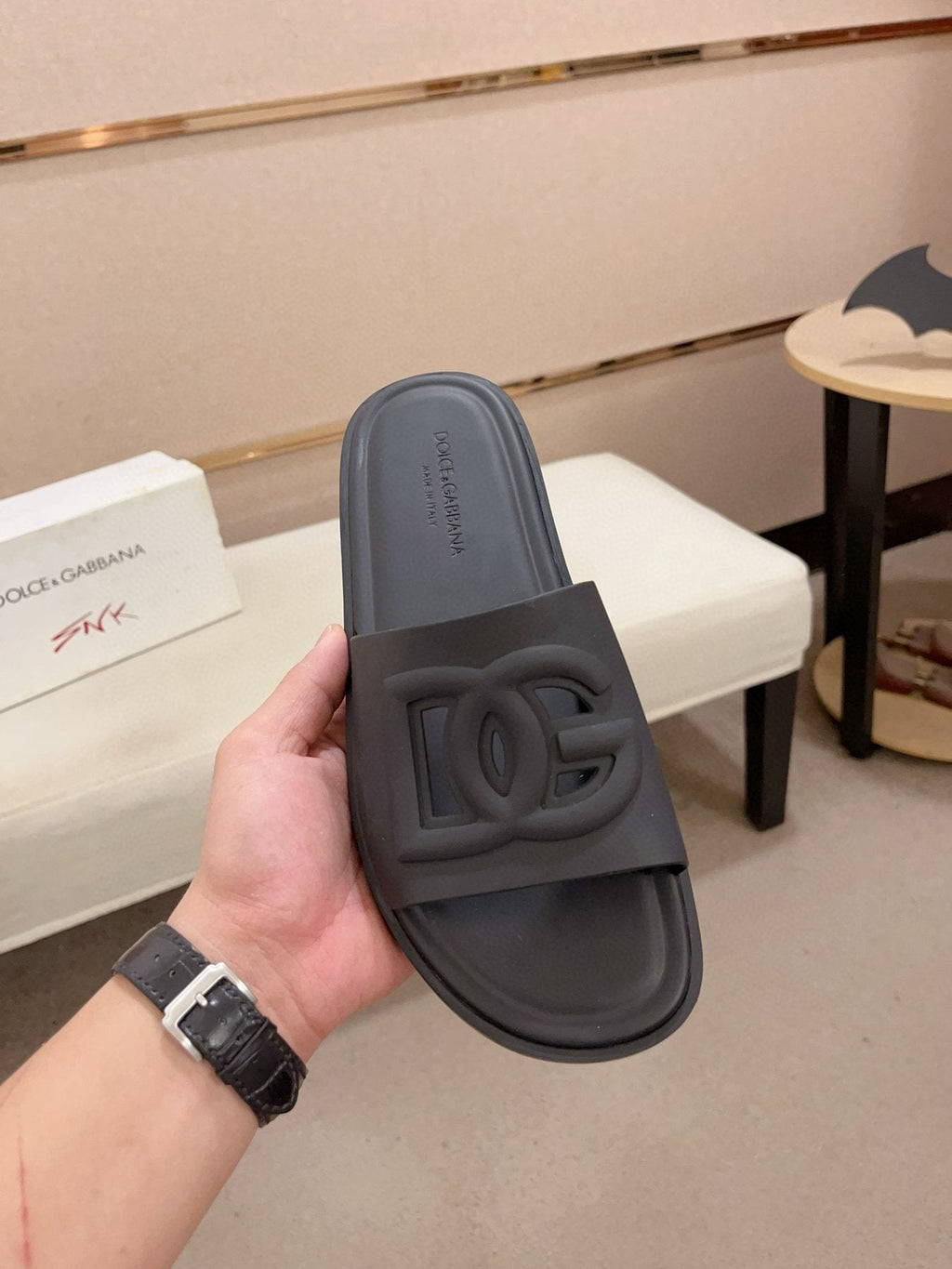 Dolce & Gabbana Men's Raised Logo Slide Sandals