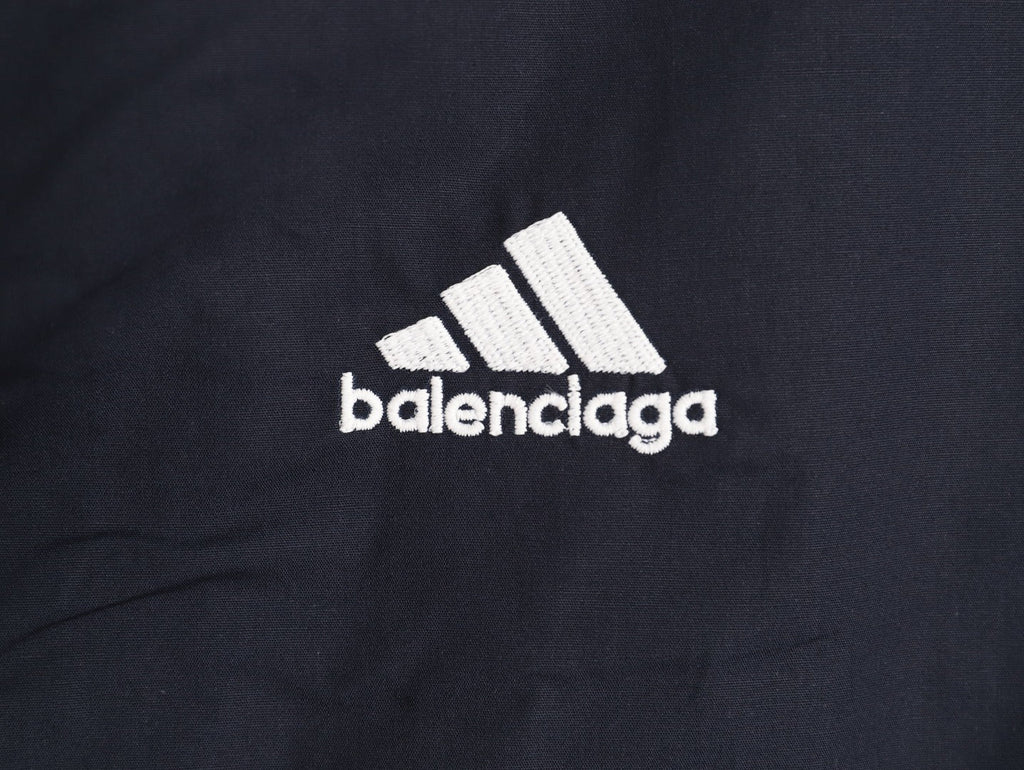 Balenciaga Striped-Sleeve Crest Button-Up Shirt - Dark Navy